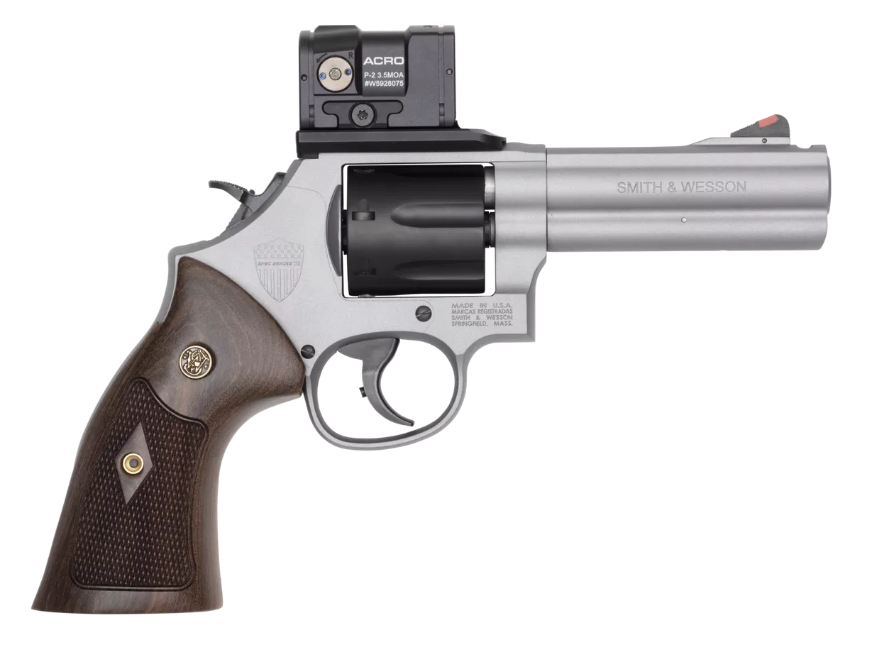 Smith & Wesson 14635 Model 686 SPEC R Bundle 357 Mag/38 Special +P 7 Shot, 4.13" Titanium Cerakote PowerPort Stainless Steel Vented Barrel & Frame, Black PVD Cylinder, Checkered Wood Grip, Aimpoint Ac