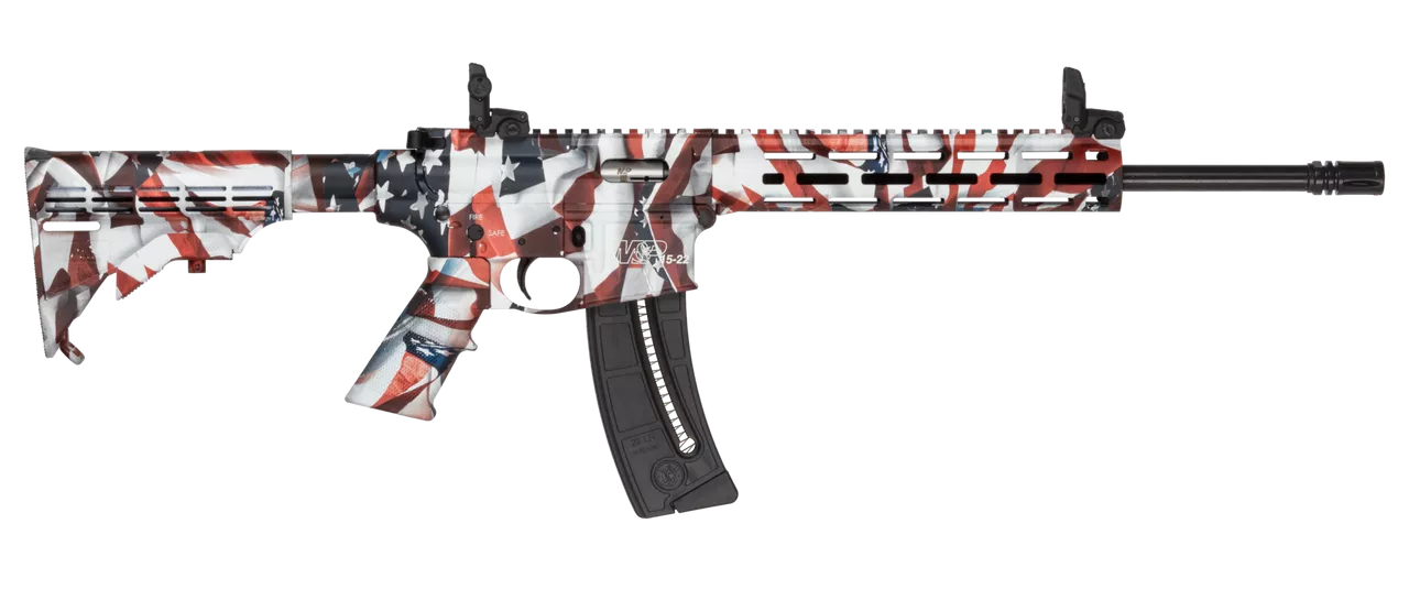 Smith & Wesson 14714 M&P15-22 Sport Flag 22 LR 25+1 16.50" Black Threaded Barrel, US Flag Cerakote Polymer Receiver w/Picatinny Rail, M-LOK Handguard, US Flag 6 Position CAR Polymer & AR Polymer Grip