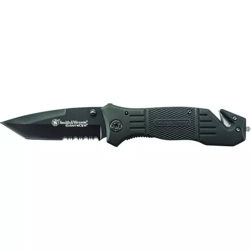 Smith & Wesson Extreme Ops Liner Lock Folding Knife Partially Serrated Drop Point Tanto Blade