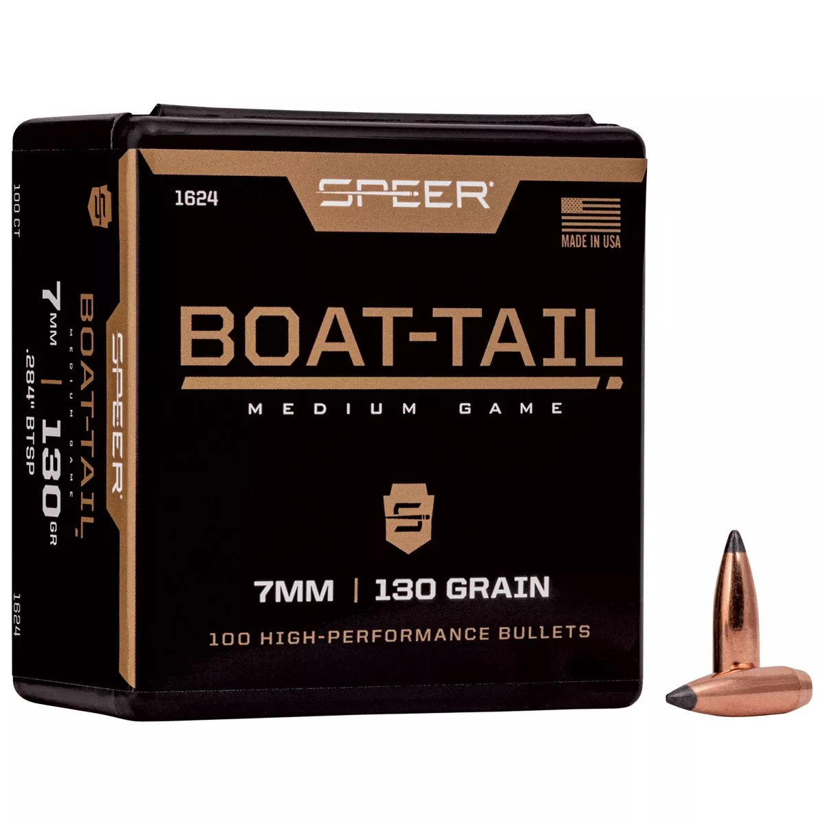 Speer 1624 Boat-Tail 7mm .284 130 gr Jacketed Soft Point Boat Tail 100 Per Box