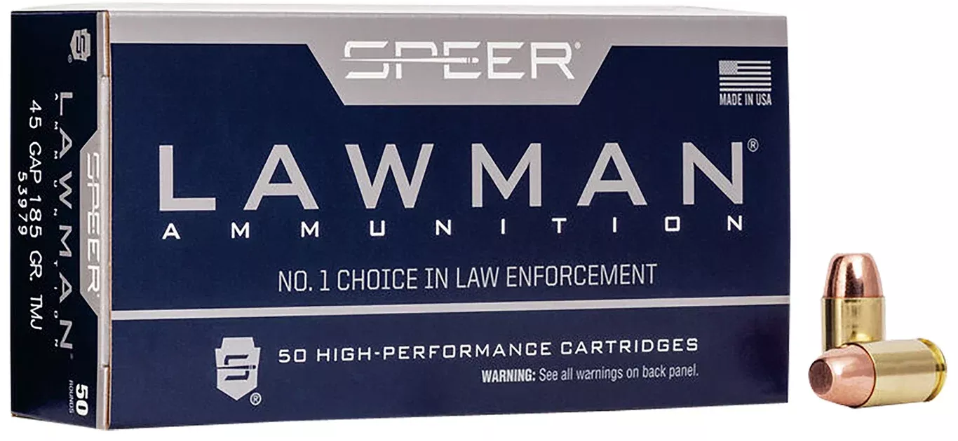 Speer 53979 Lawman45GAP 185gr Total Metal Jacket Flat Nose 50 Per Box/20 Case