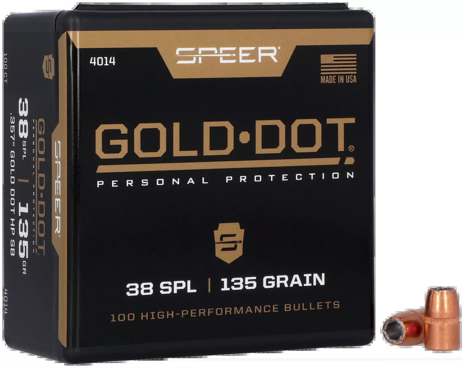 Speer Ammo 4014 Gold Dot Personal Protection .38 Special 135gr Hollow Point Reloading Bullets - 100/Box
