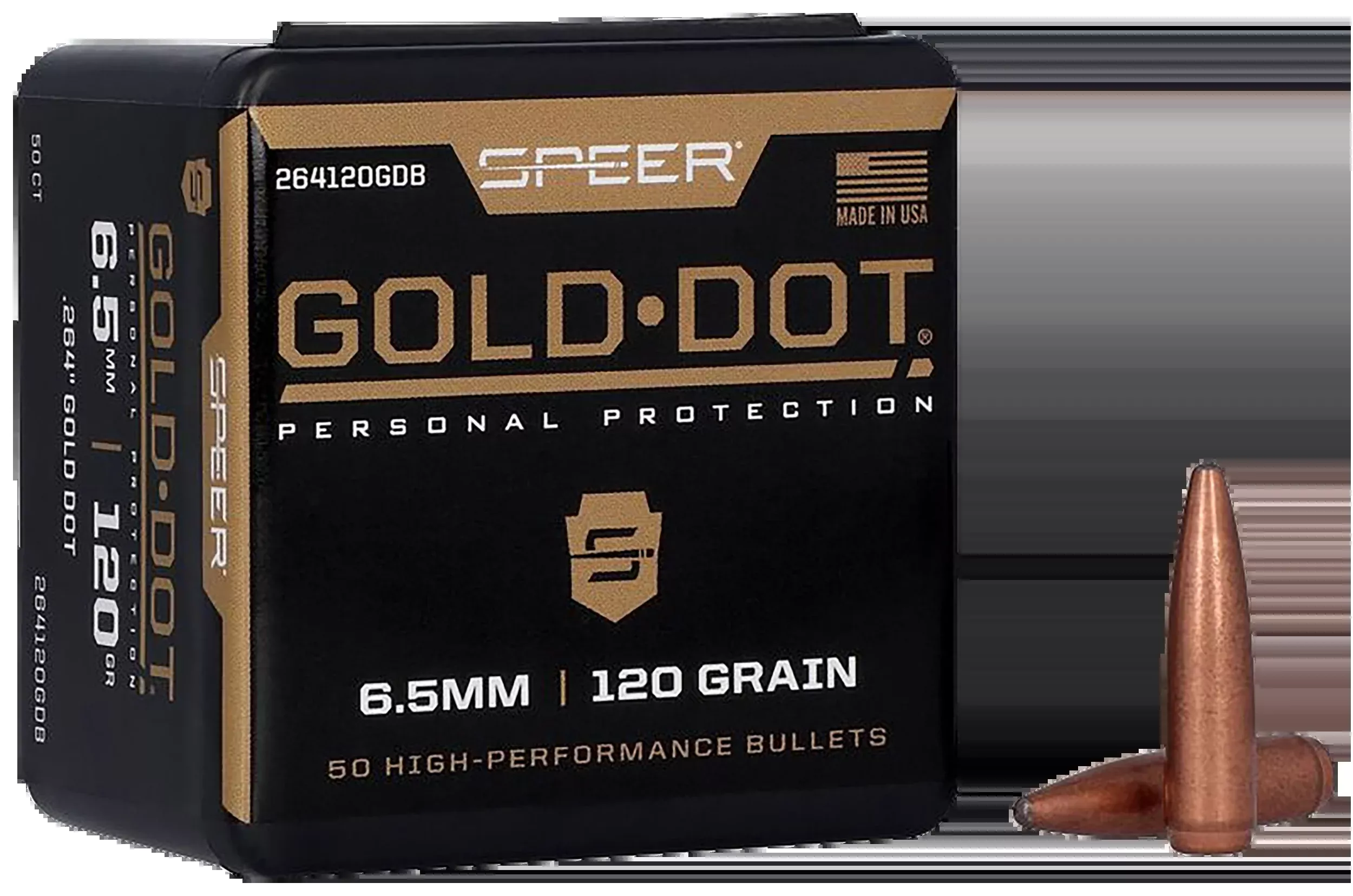 Speer Ammo Gold Dot .264/6.5mm 120gr Bonded Soft Point Rifle Bullets, 50 Count 264120GDB