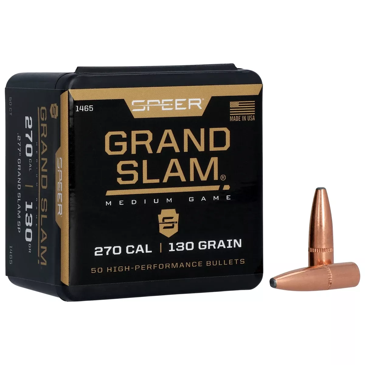 Speer Bullets 1465 Grand Slam Rifle 270 Caliber .277 130 GR Soft Point 50 Box