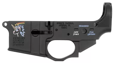 Spikes STLS030CFA Snowflake Stripped Lower Receiver Multi-Caliber 7075-T6 Aluminum Black Anodized with Color Fill for AR-15