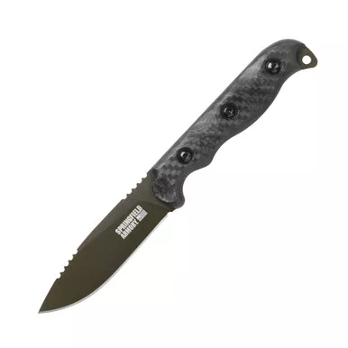 Springfield Armory by Tops Knives Custom Carbon Fiber Hunting Knife - 3.75" 1095 High Carbon Steel Blade, Carbon Fiber Scales, Leather Sheath