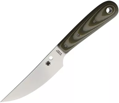 Spyderco Bow River Fixed Blade Knife - 4.4" 8Cr13MoV Blade, Tan/OD Green G10 Handles, Leather Sheath