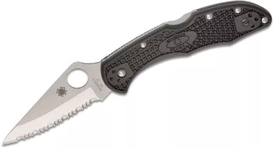 Spyderco Delica 4 Folding Knife - 2-7/8" VG10 Satin Serrated Blade, Black FRN Handles - C11SBK