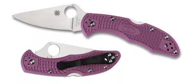 Spyderco Delica 4 Folding Knife - 2.875" VG10 Satin Plain Blade, Purple FRN Handles - C11FPPR