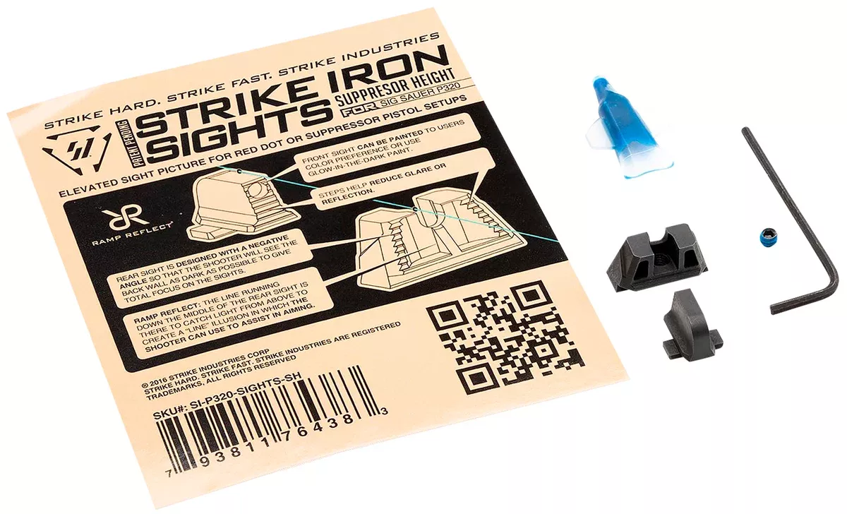 Strike Industries P320SIGHTSSH Strike Iron SightsBlack/Blank Front Sight Black/Blank Rear Sight Sig Sauer P320 with Rear Dovetail Suppressor Height