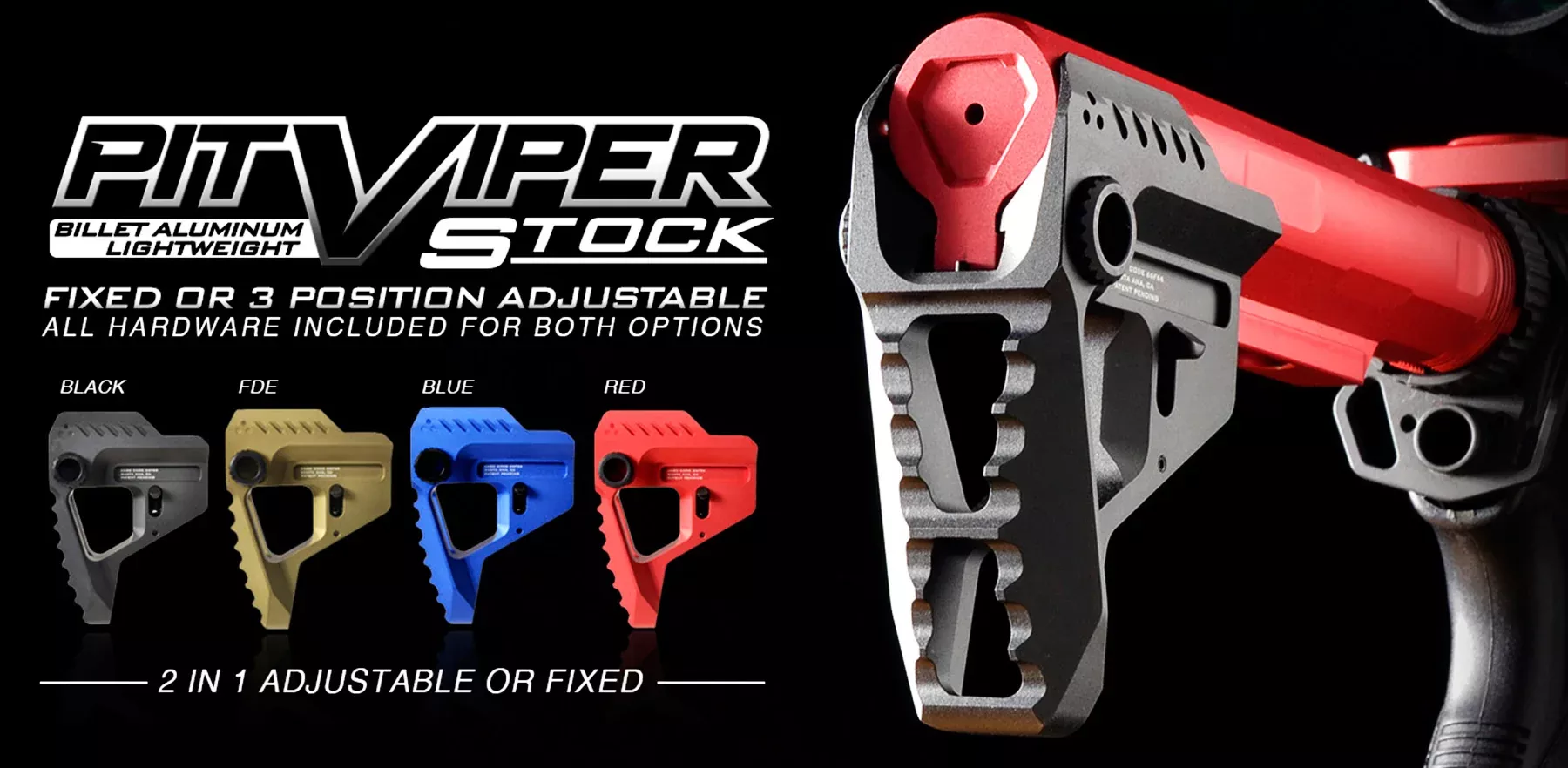 Strike Pit Viper Stock for AR-Style Platforms, 3-Position Adjustable Billet Aluminum, STRIKEPITRED