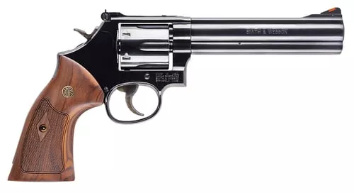 SW 586 CLASSIC 357MAG 6 BLUED CHECKERED WOOD 6RD
