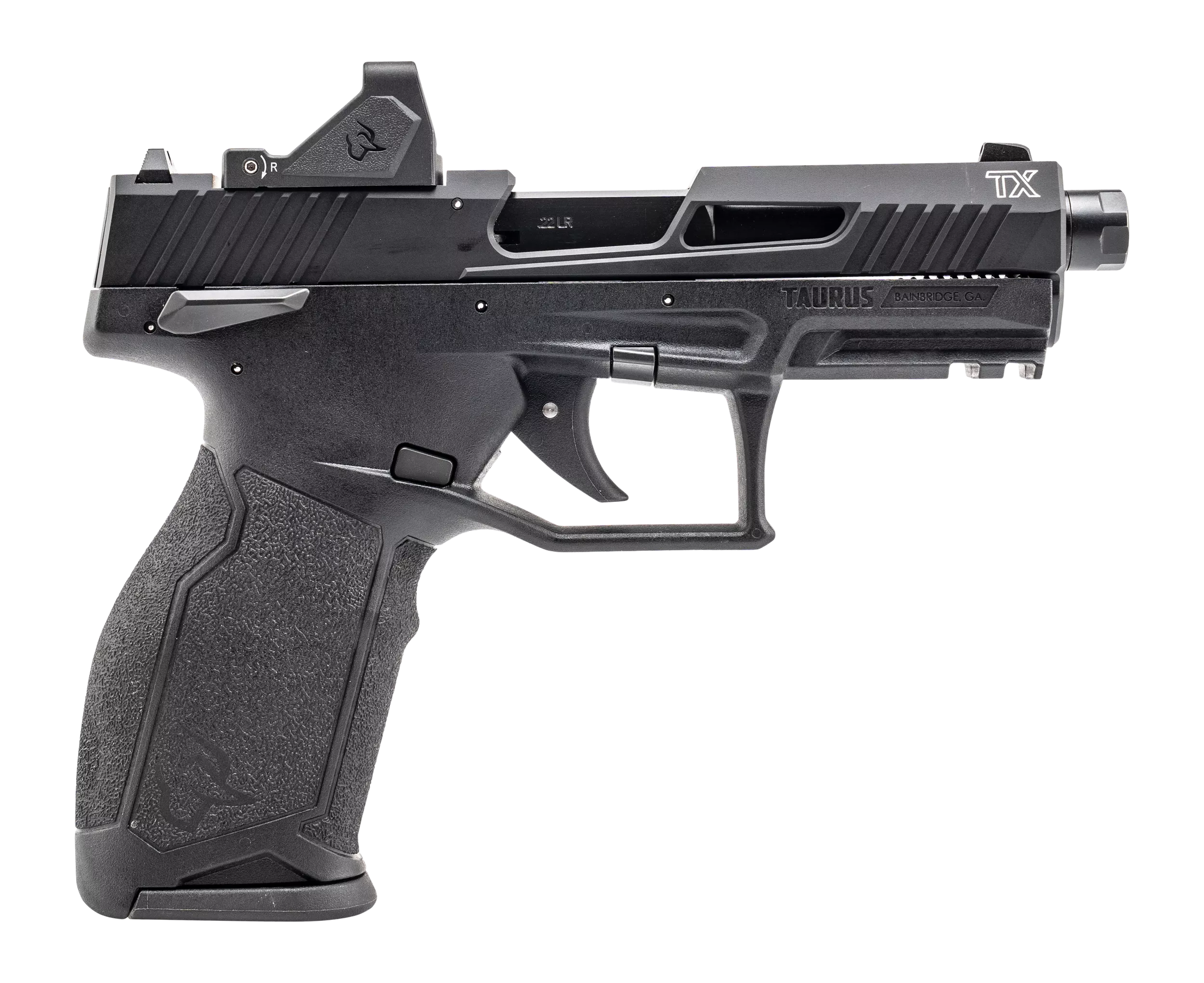 Taurus 1-2TX22P141-RD TX22 w/Optic Full Size Frame 22 LR 16+1 22+1 4.60"Matte Black Threaded Barrel, Black Hard Coat Anodized Serrated w/Optic Slide, Black Polymer Frame w/Picatinny Rail, Textured Gri