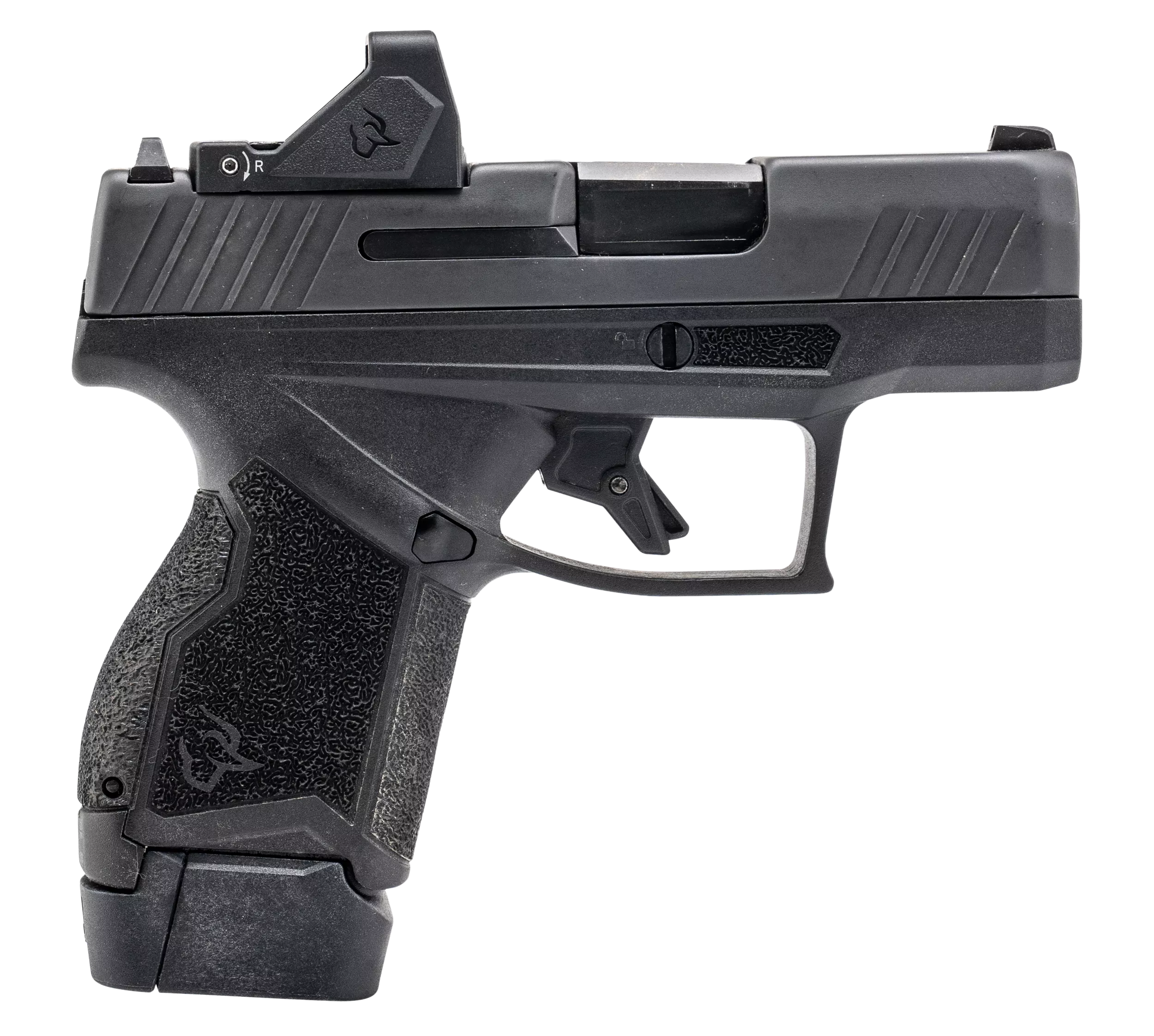 Taurus 1-GX4MP931-10RD GX4 w/Optic Micro-Compact 9mm Luger 10+1 3.06" Satin Black DLC Barrel, Black Gas Nitride Alloy Steel Serrated w/Optic Slide, Black Stainless Steel Frame, Textured Grip, Viridian
