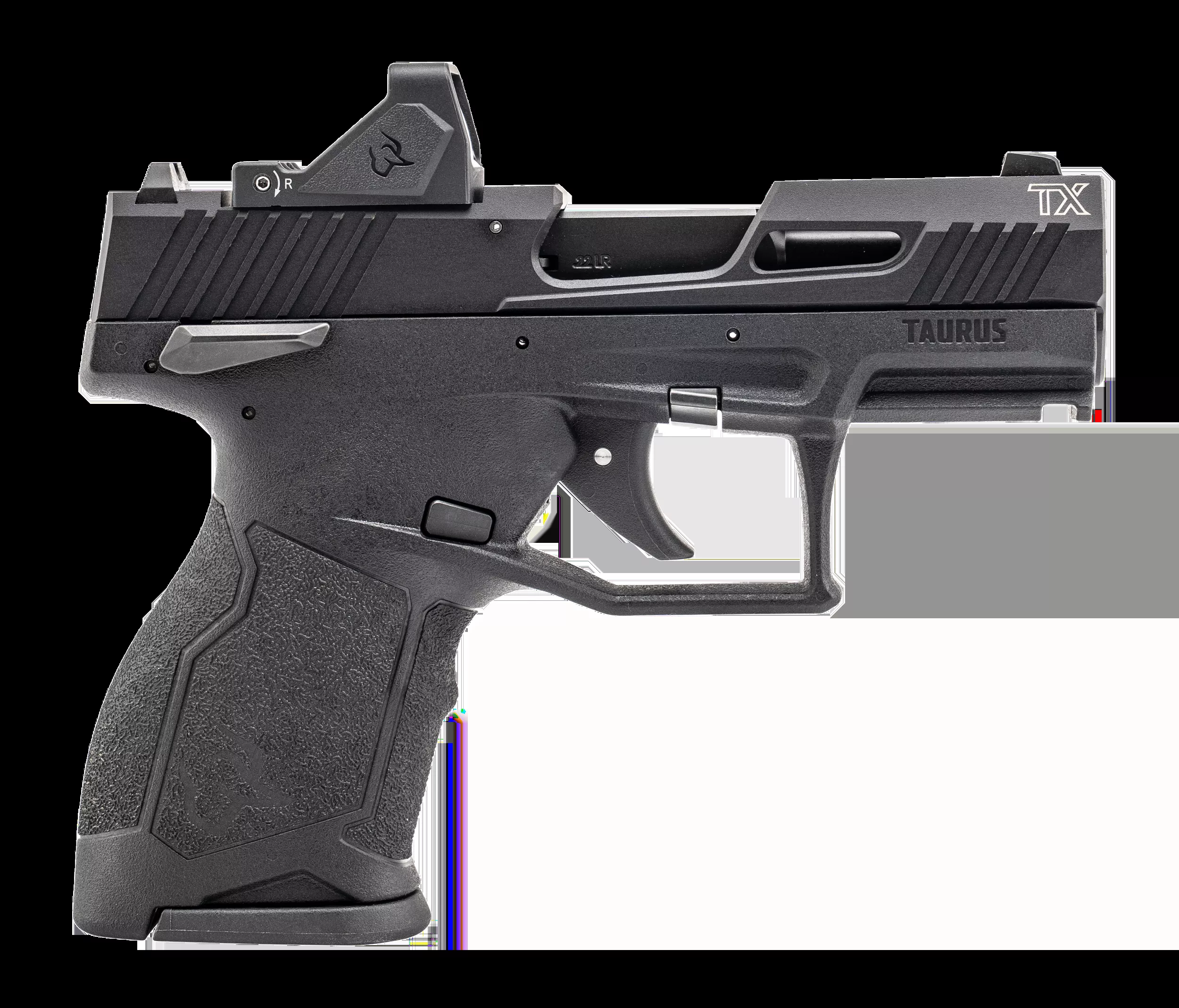 Taurus 1-TX22131-10RD TX22 w/Optic Compact 22 LR 10+1 3.60" Matte Black Barrel, Black Hard Coat Anodized Serrated w/Optic Slide, Black Polymer Frame w/Accessory Rail, Textured Grip, Viridian RFX-11 Gr