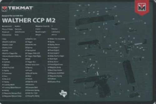 Tekmat Cleaning Mat Pistol Size 11"x17" For Walther Ccp M2 Black Tek-r17-wal-ccp-m2