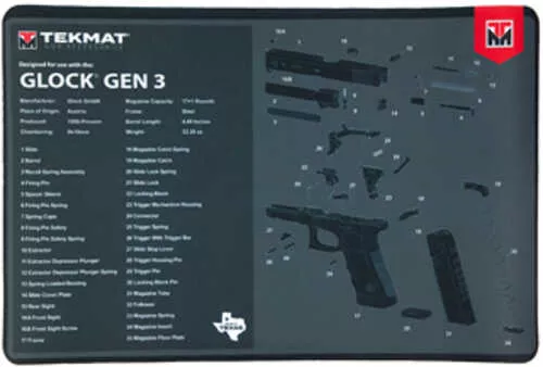 TekMat Original Mat For Glock Gen 3 Cleaning Thermoplastic Surface Protects Gun From Scratching 1/8" Thick 11"x17"