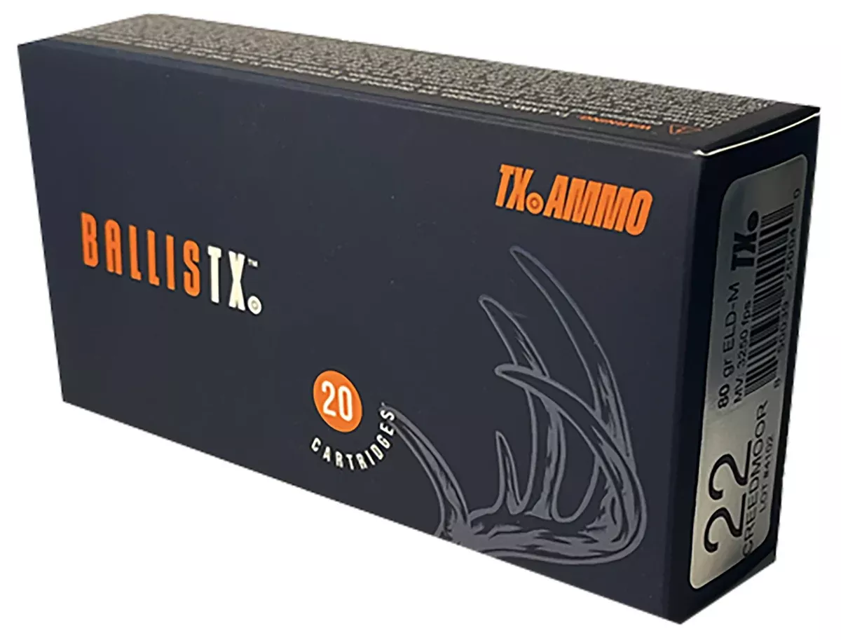 Texas Ammo Inc RTXA22C80ELDM BallisTX22Creedmoor 80gr Extremely Low Drag Match 20 Per Box/25 Case