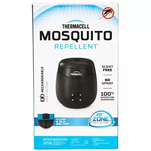 Thermacell E55x E- Series Rechargeable Repeller Charcoal Gray Effective 20 Ft Odorless Scent Repels Mosquito Effective Up To 12 Hrs