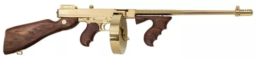 Thompson T150DTG 1927A-1 Deluxe 45 ACP Caliber with 16.50" Barrel, 20+1 Capacity (Stick), 50+1 Capacity (Drum), Titanium Gold Metal Finish, American Walnut Stock Wood Grip Right Hand