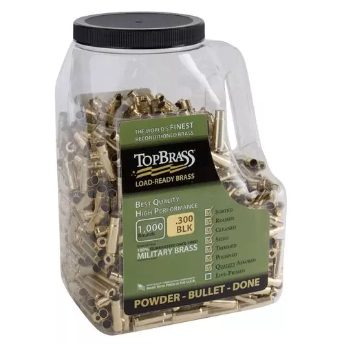 TOP BRASS LLC 8B300BLKMY-M-J Premium ReconditionedUnprimed 300 Blackout Brass 1000