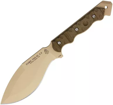 TOPS Knives CUMA TAK-RI Fixed Blade Survival Kukri - 7" Tan 1095HC Kukri Blade, Micarta Scales, Nylon Sheath - CUMATK-3.5