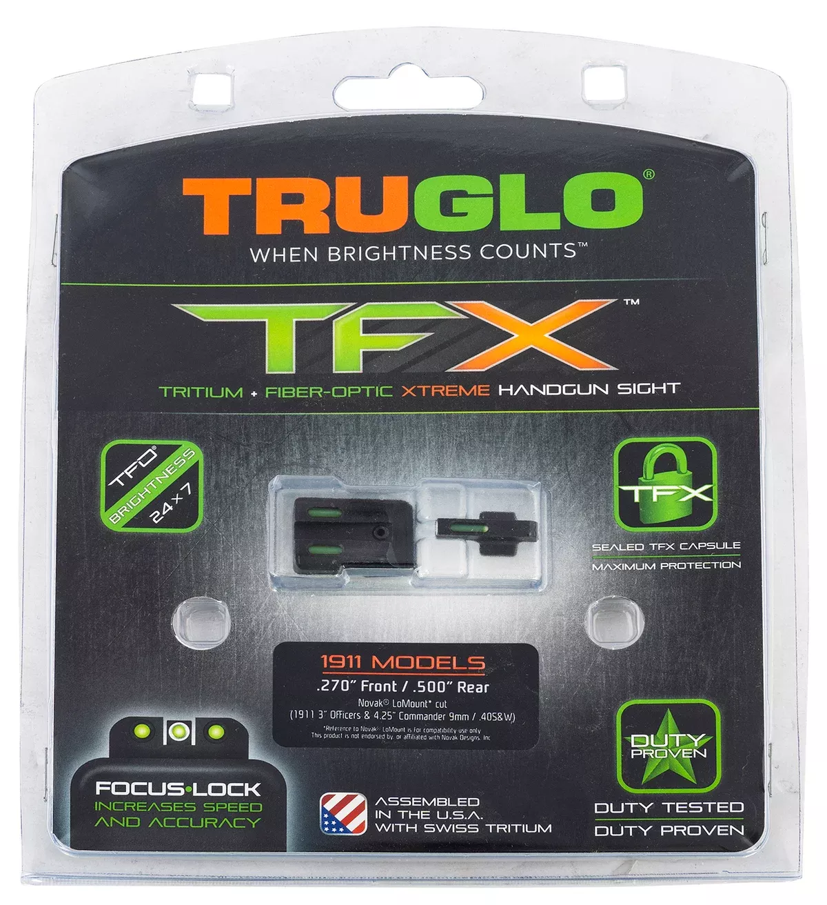 TruGlo TGTG13NV4A TFXBlack | Green Tritium & Fiber Optic White Outline Front Sight Green Tritium & Fiber Optic Rear Sight