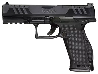 Walther Arms 2842475 PDP Optic Ready 9mm Luger Caliber with 4.50" Barrel, 18+1 Capacity, Black Finish Picatinny Rail Frame, Serrated/Optic Cut Black Steel Slide & Performance Duty Textured Polymer Grip