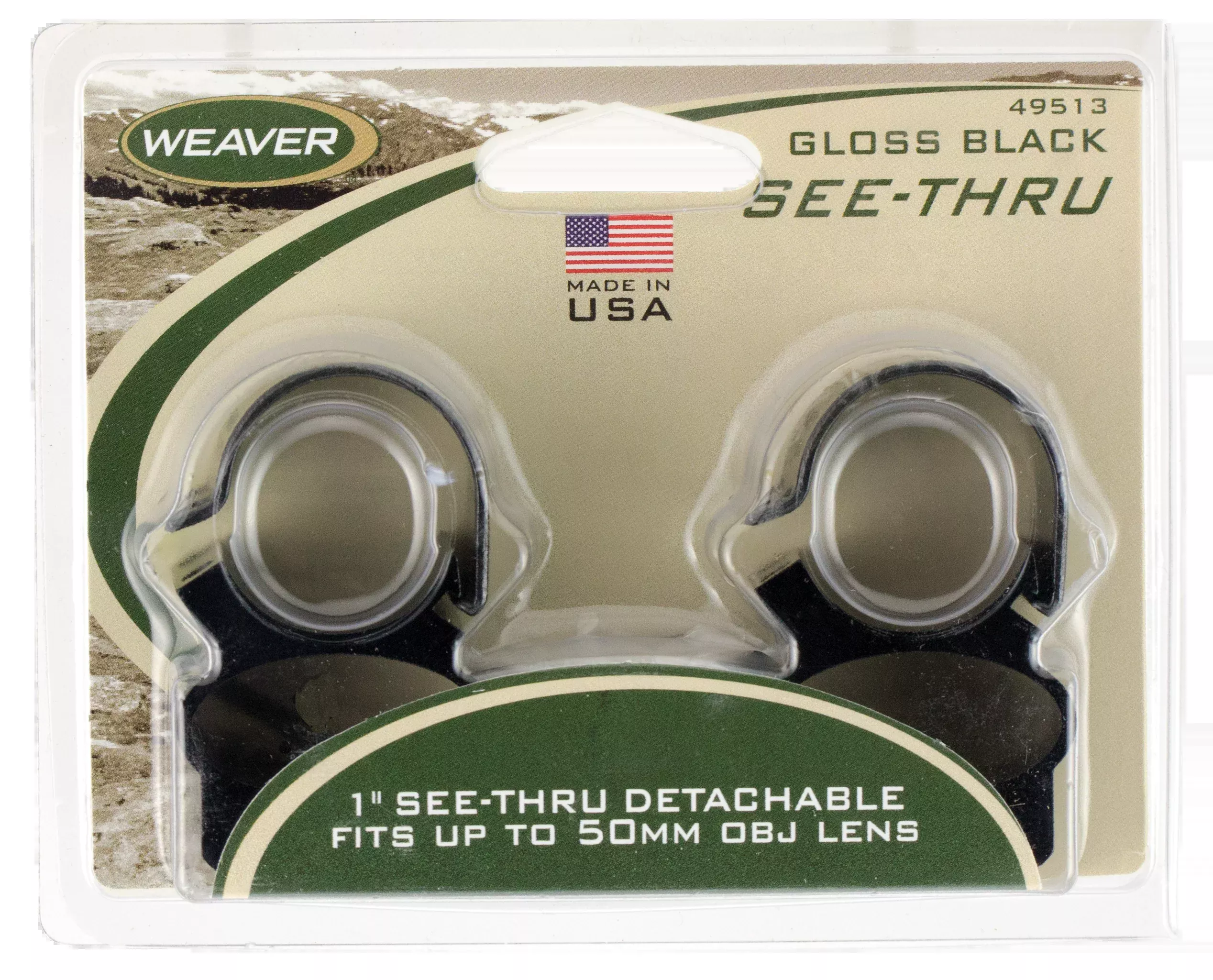 Weaver Mounts 49513 See-Thru Detachable Scope Rings 1" Gloss Black Aluminum