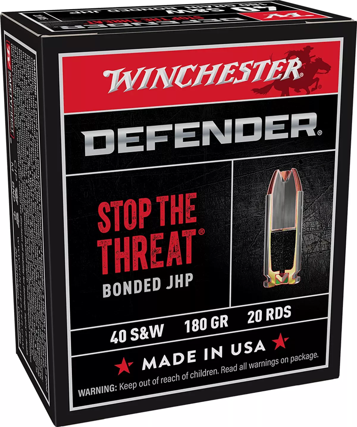 Winchester Ammo S40SWPDB1 Defender40S&W 180gr Bonded Jacket Hollow Point 20 Per Box/10 Case