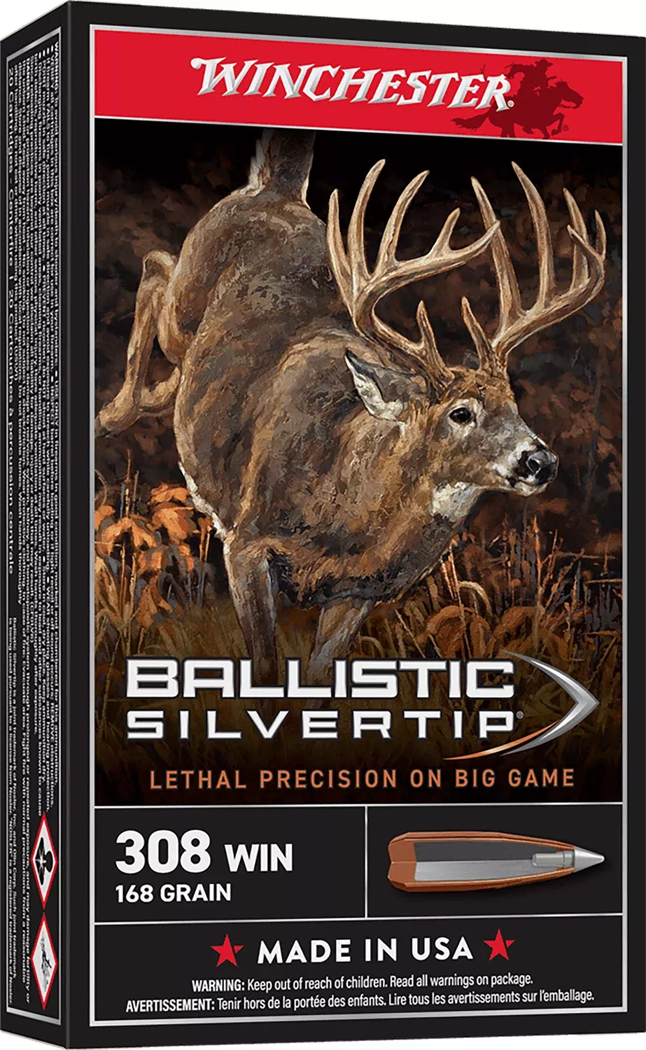 Winchester Ammo SBST308A Ballistic Silvertip308Win 168gr Rapid Controlled Expansion Polymer Tip 20 Per Box/10 Case
