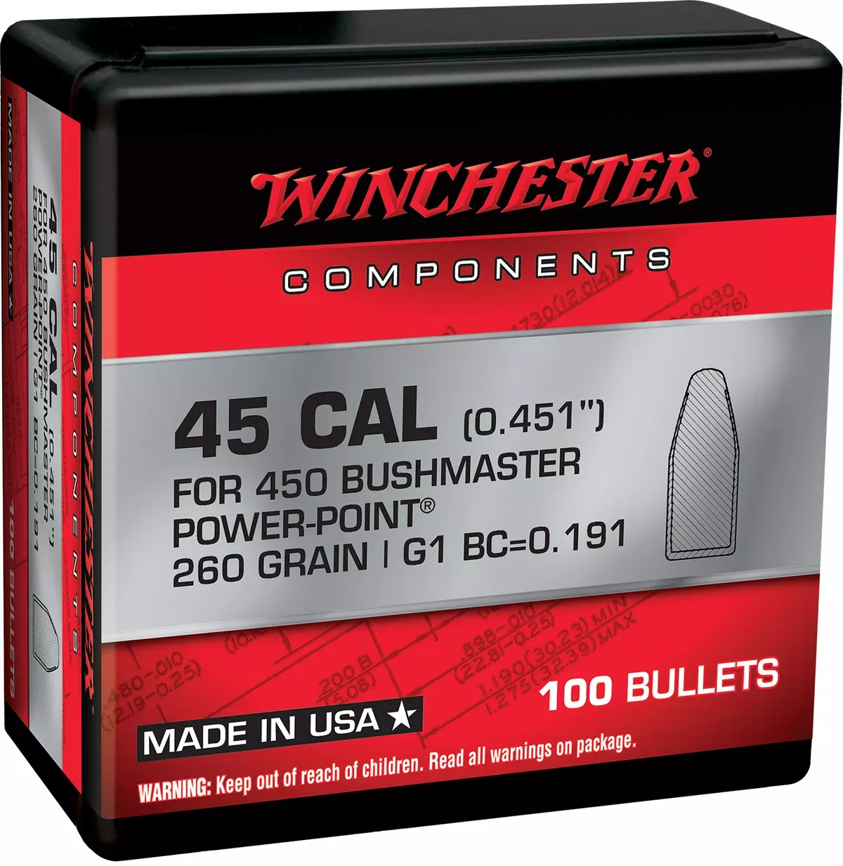 Winchester Ammo WB450P260X Power-Point450Bushmaster 260gr 100 Per Box/10 Case