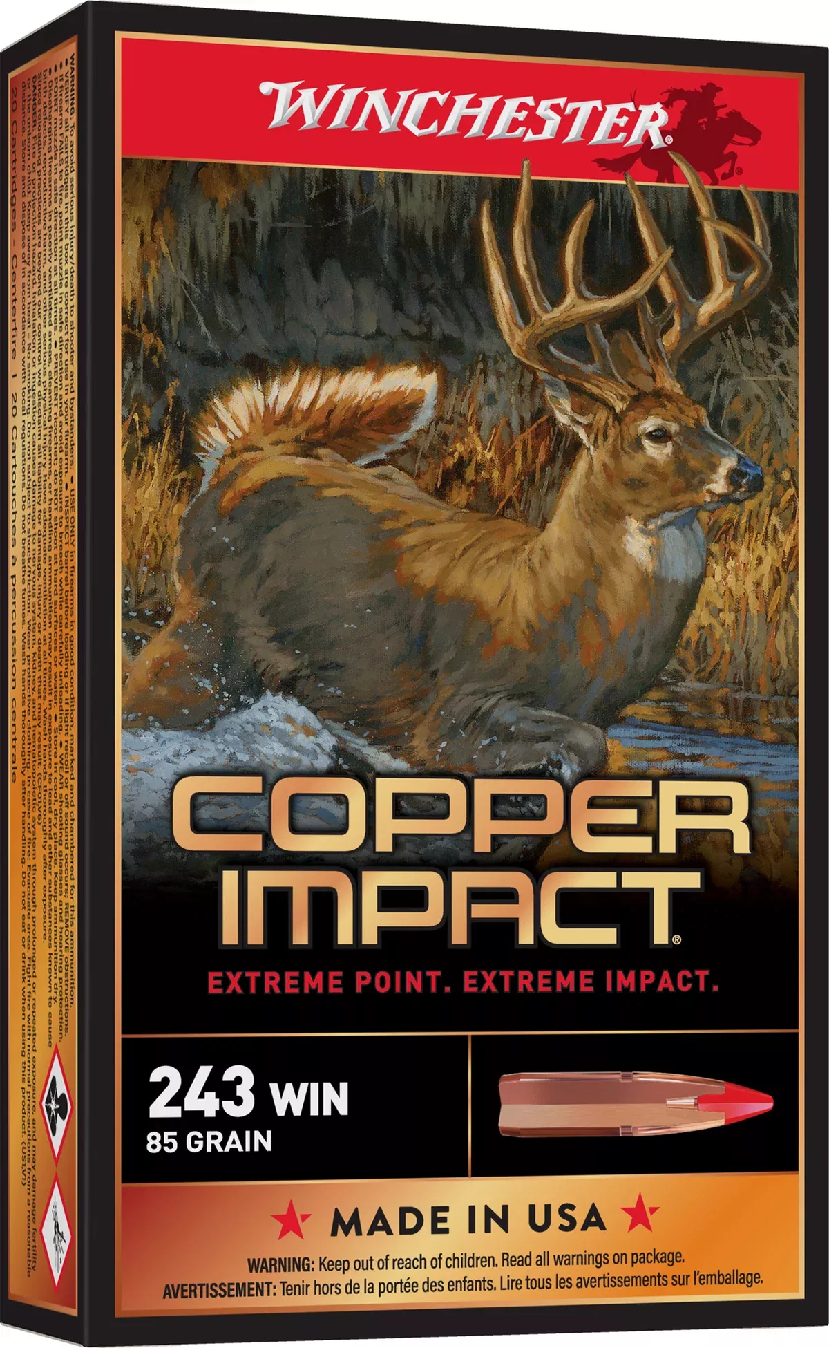 Winchester Ammo X243CLF Copper Impact243Win 85gr Copper Extreme Point Lead Free 20 Per Box/10 Case