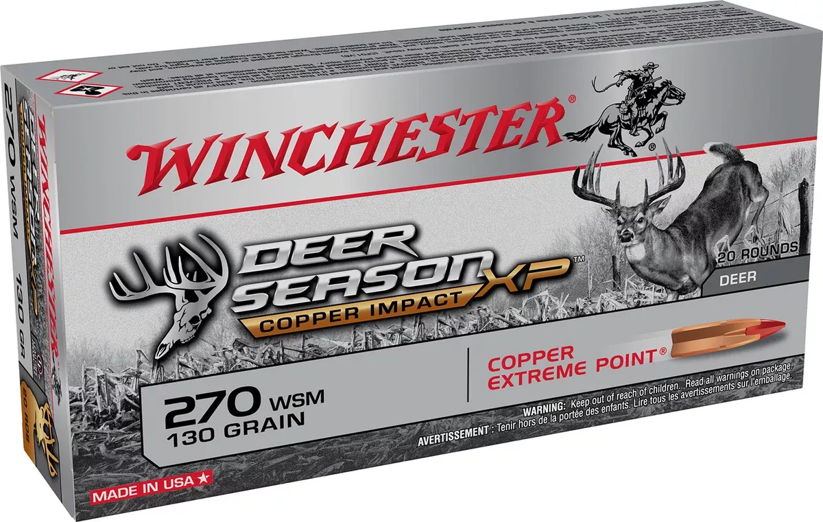 Winchester Ammo X270SDSLF Deer Season XP Copper Impact 270WSM 130gr Copper Extreme Point Lead-Free 20 Per Box/10 Case