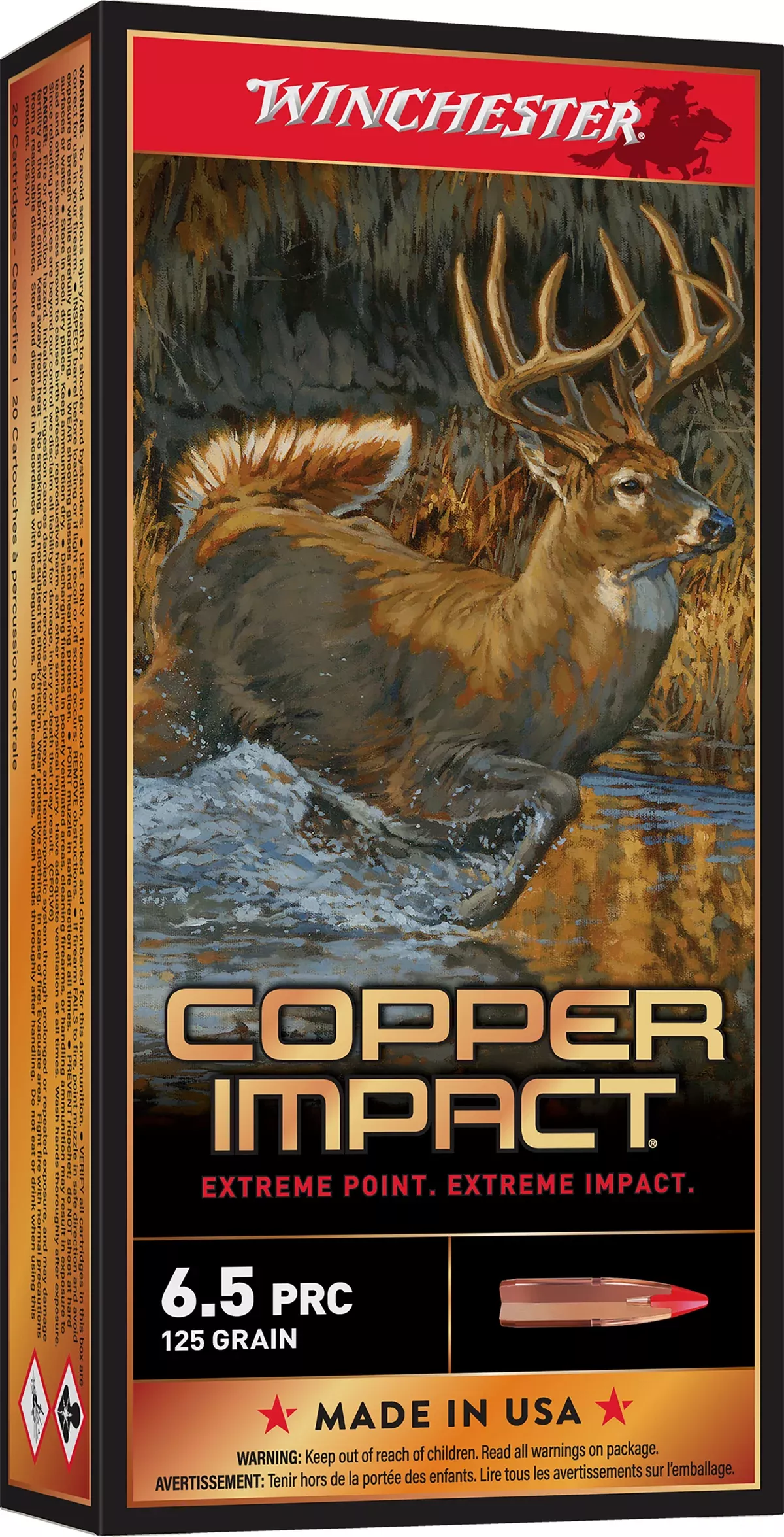 Winchester Ammo X65PCLF Copper Impact6.5PRC 125gr Copper Extreme Point Lead Free 20 Per Box/10 Case