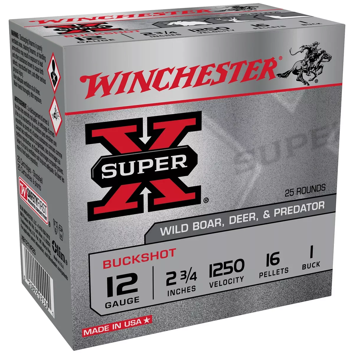 Winchester Ammo XB121VP25 Super X12Gauge 2.75" 16Pellets 1Buck Shot 25 Per Box/10 Case *Value Pack
