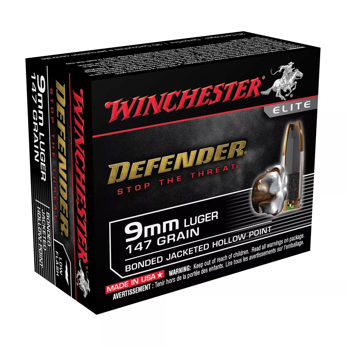 Winchester Defender 9mm Luger 147 Grain Ammunition (20 Rounds)