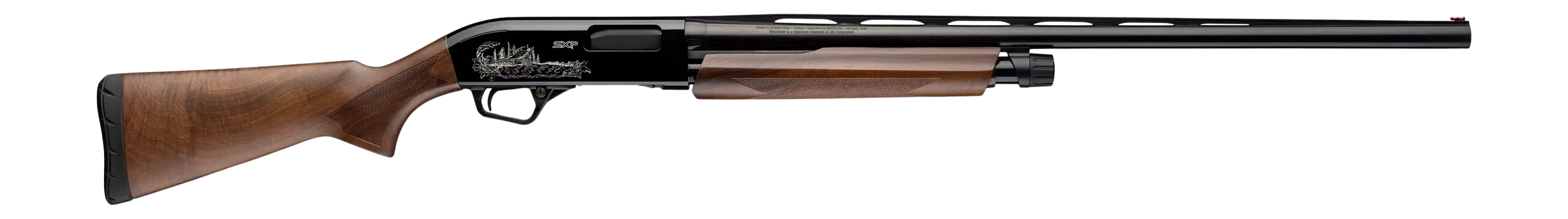 Winchester Repeating Arms 512480391 SXP High Grade 12 Gauge Pump 3" 4- 2.75" Shells 26" Black Chrome Vent Rib Barrel, Engraved Gloss Blued Aluminum Receiver, Fixed Grade II Oiled Walnut Stock, Invecto