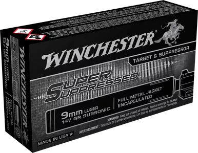 Winchester Super Suppressed 9MM 147GR FMJ Sub Sonic Handgun Ammo