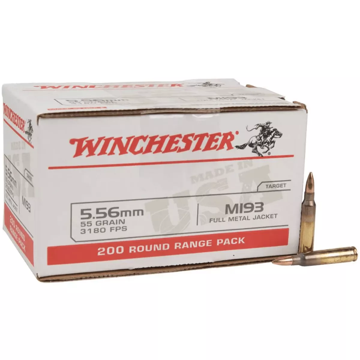 Winchester USA 5.56 NATO Ammunition 200 Rounds 55 Grain Full Metal Jacket 3270fps