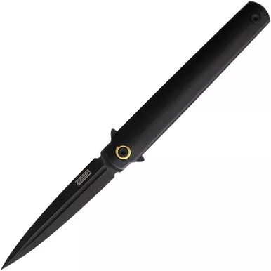Zieba Knives Six Dagger Flipper Knife - 3.0" MagnaCut Black DLC Dagger Blade, Black Titanium Handles